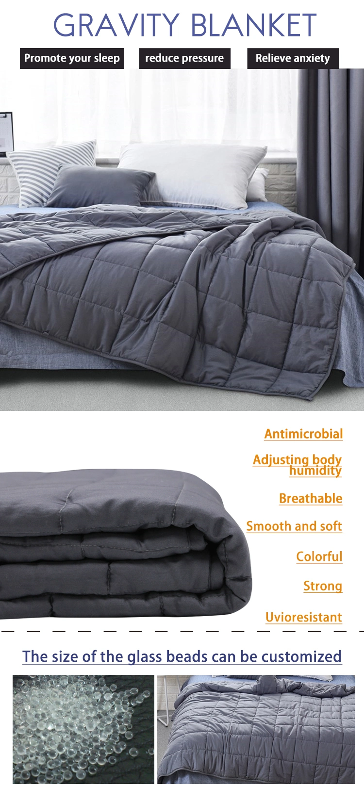 Custom Bamboo Cooling Copper Ions Reduce Pressure Glass Bead Big Hotel Weighted Heavy Blanket