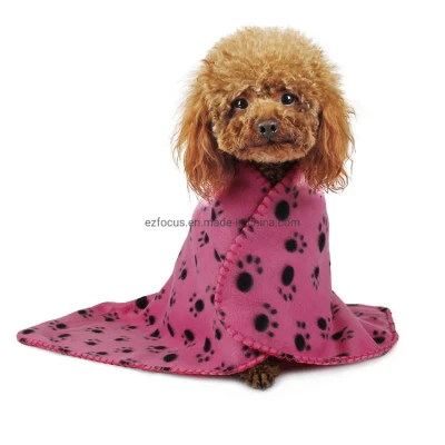 Manta para mascotas para perro gato Animal Fleece Black Paw Print Warm Sleep Mat Fabric Indoor Outdoor Wbb10698