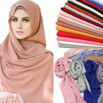 Bufandas largas Burbuja arrugada Gasa Mujeres musulmanas Hijab Chal